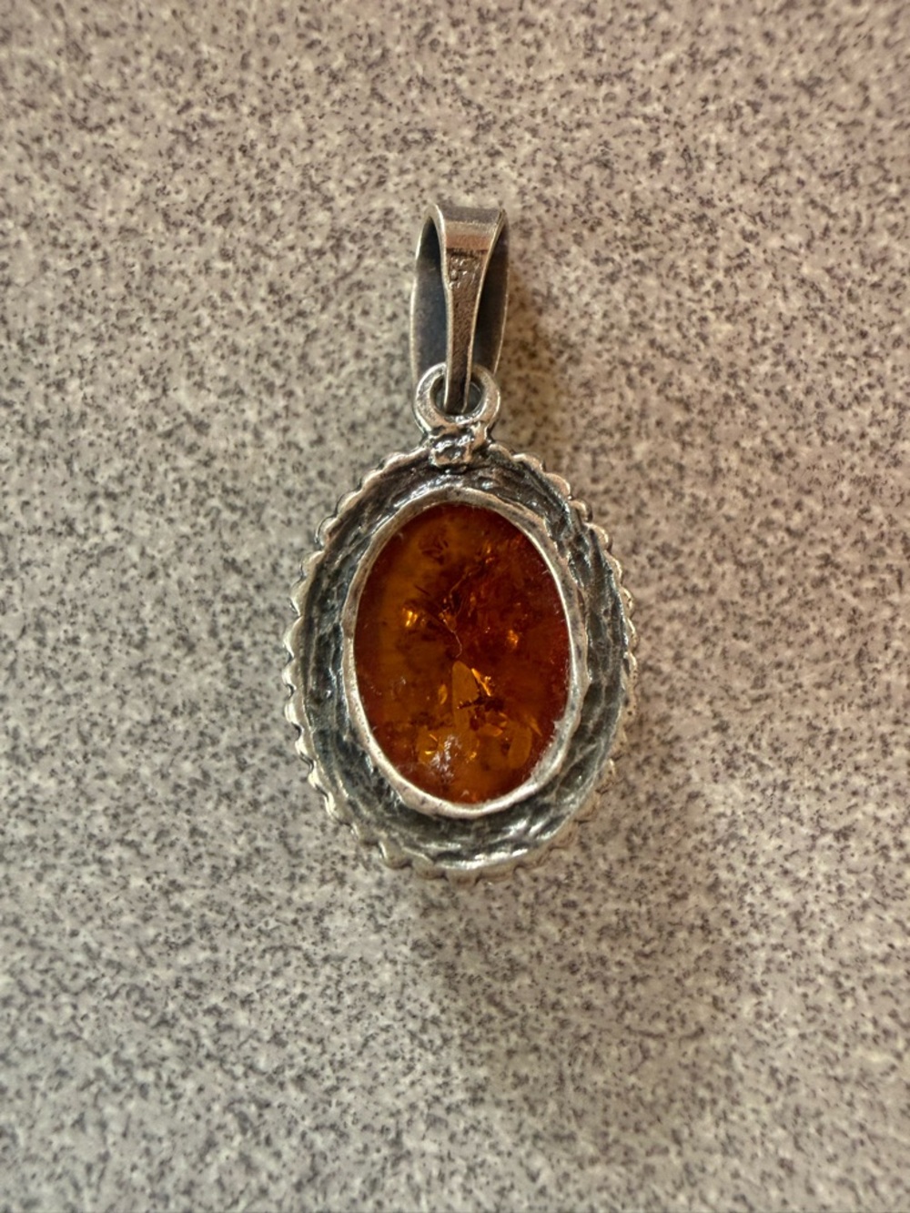 Sterling Silver Amber Oval Pendant Necklace - Rich Cognac Brown - Picture 5 of 5